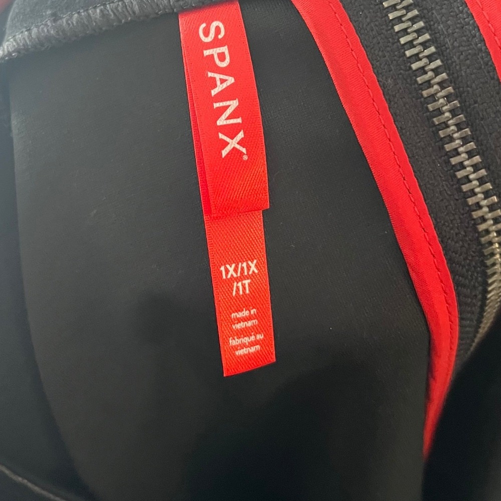 SPANX Faux Leather Combo Midi Sheath Dress Stretch Sleeveless Luxe Black size 1X - Picture 6 of 7